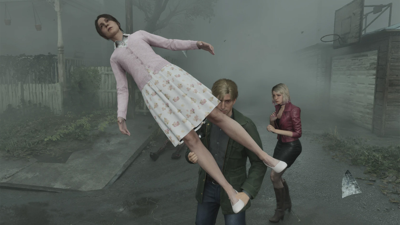 Silent Hill 2, James wielding a frozen model of his wife instead of the pipe.
